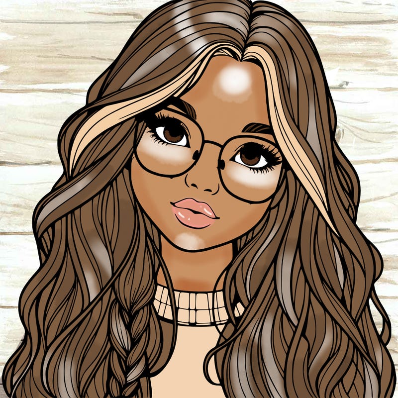 girl with long hair and freckles and glasses realistic