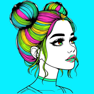 realistic girl with buns on the top of her head
