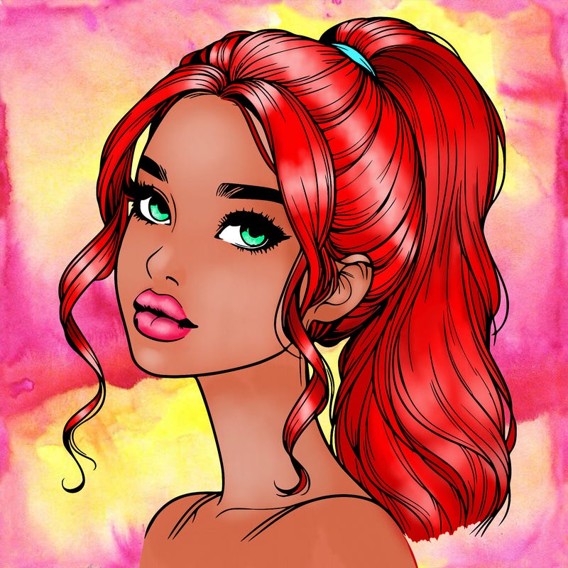 realistic girl with a ponytail on her hair and lips