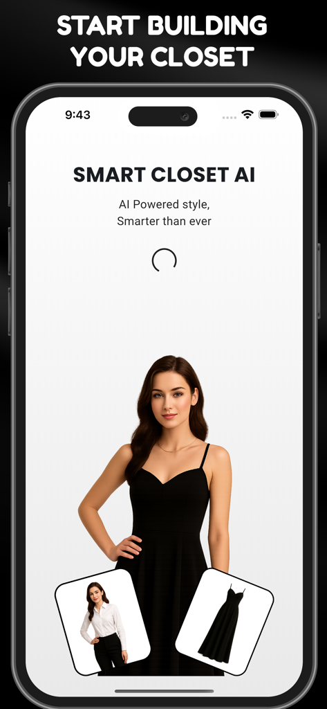 Pantalla de introducción de la aplicación Smart Closet AI Stylist para construir un armario digital