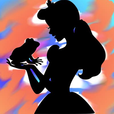 a shadow of a princess holding a frog realistic