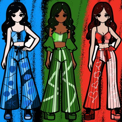 girls with flare pants and crop tops realistic