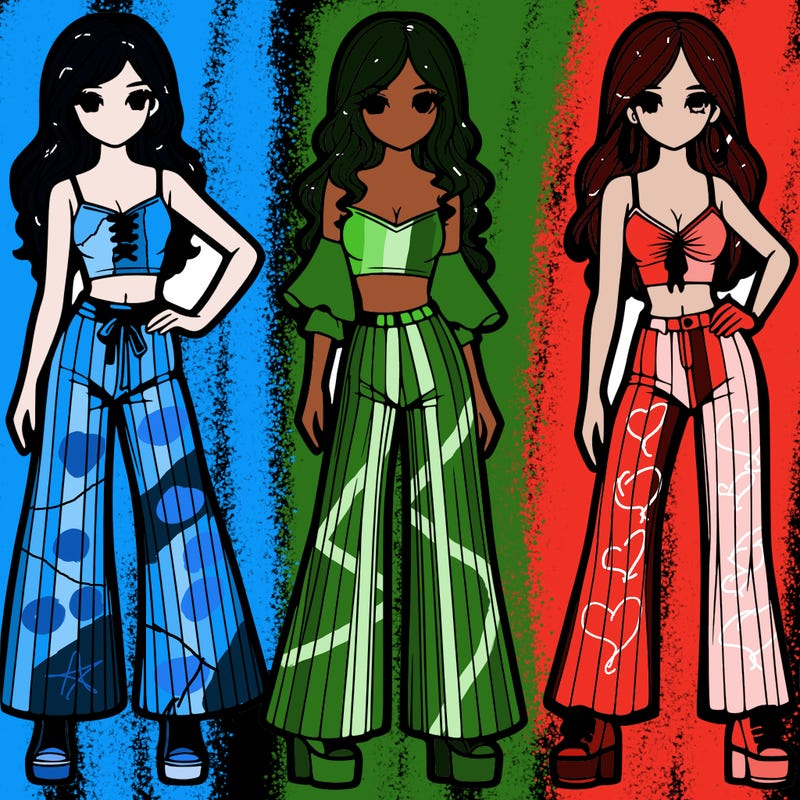 girls with flare pants and crop tops realistic