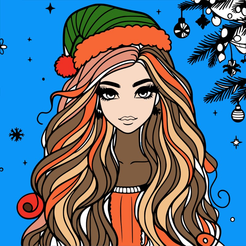 christmas fashionable female model and long hair
