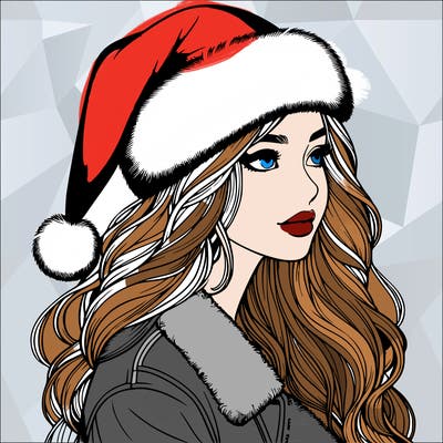 realistic girl in santa hat
