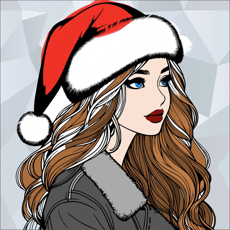 realistic girl in santa hat