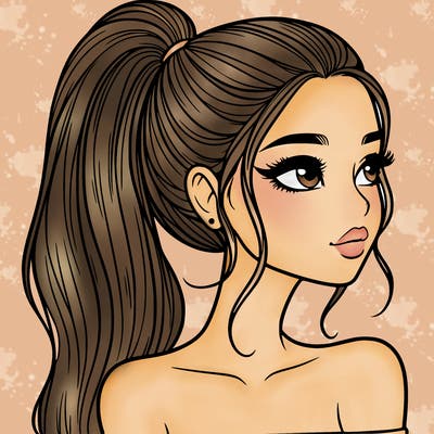 a beautiful and realistic girl with a high pony tail
