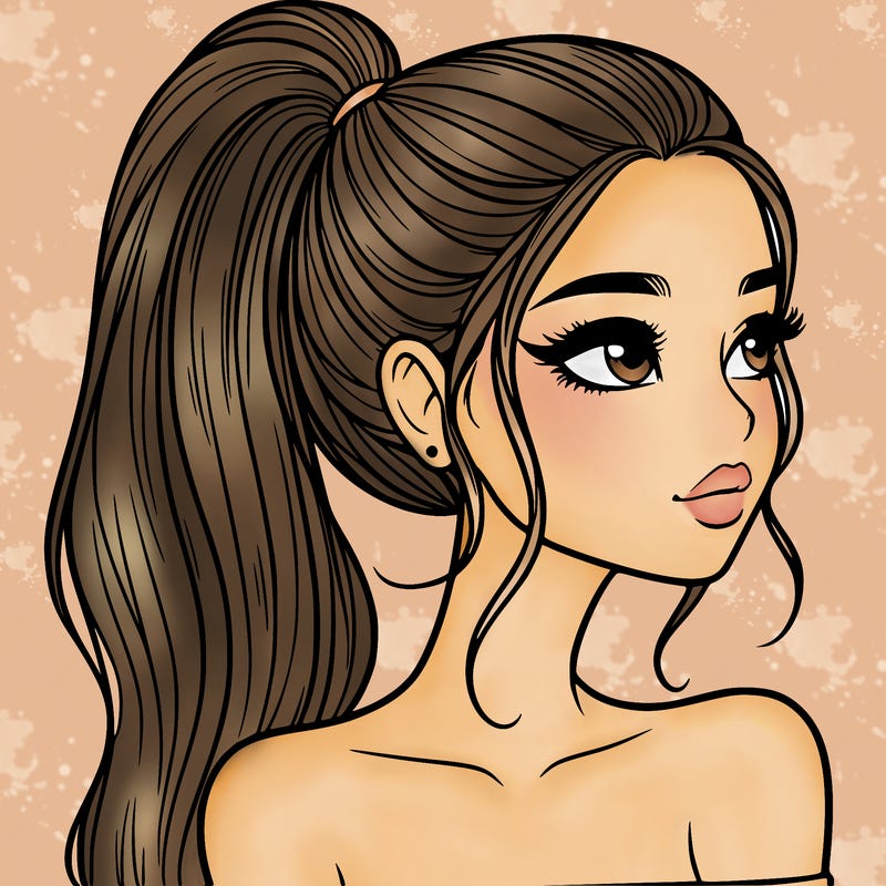a beautiful and realistic girl with a high pony tail