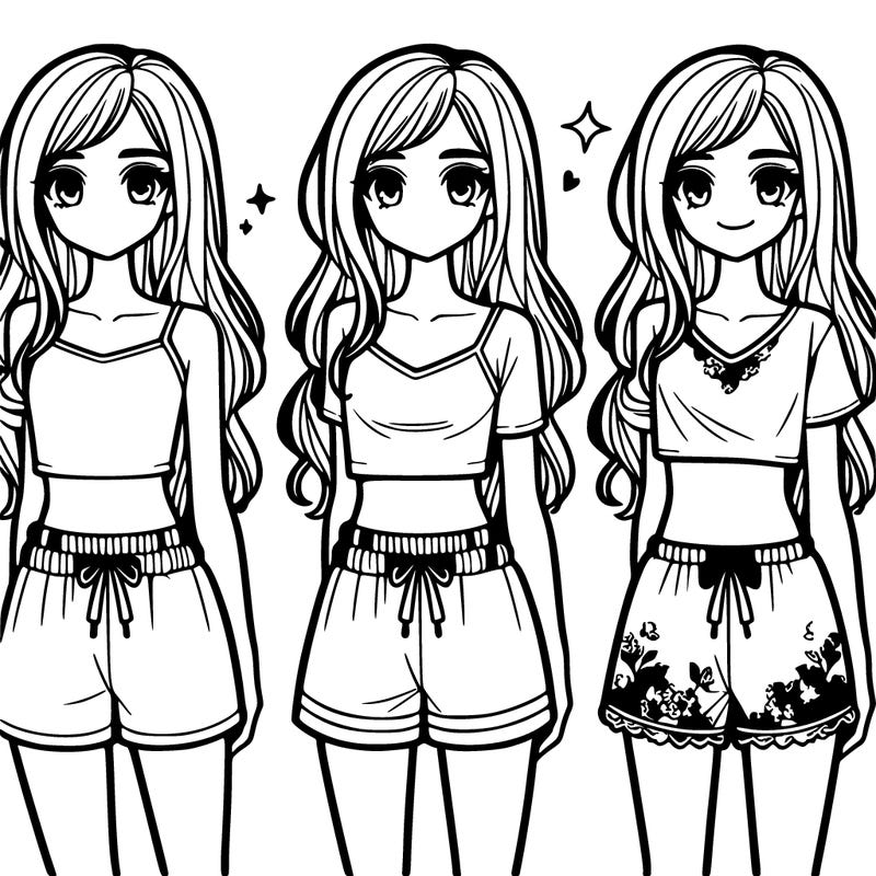 teen girl in crop top and pajama shorts with long hair