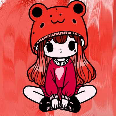 a girl wearing a frog hat and some frog socks