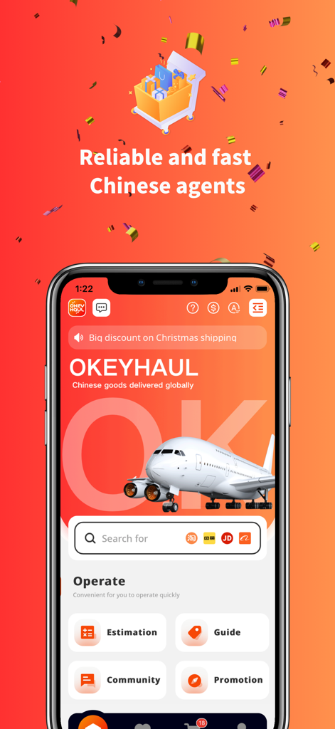 OkeyHaul - OkeyHaul mobile app interface for proxy shopping and global shipping from China