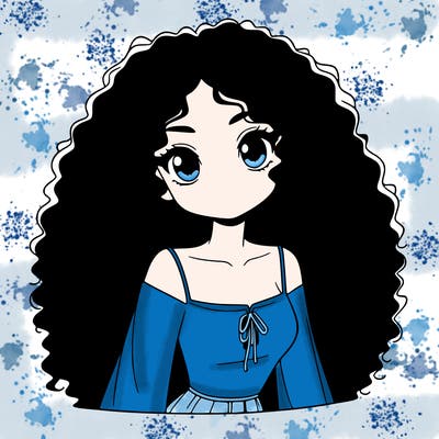 a black anime girl with long afro hair