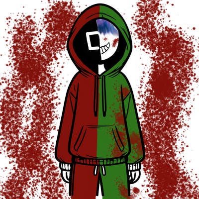 faceless girl in a tracksuit with a hood on and no hair