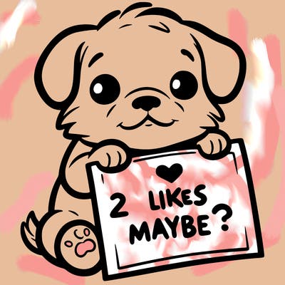 a puppy holding a sign that says 2 likes maybe?
