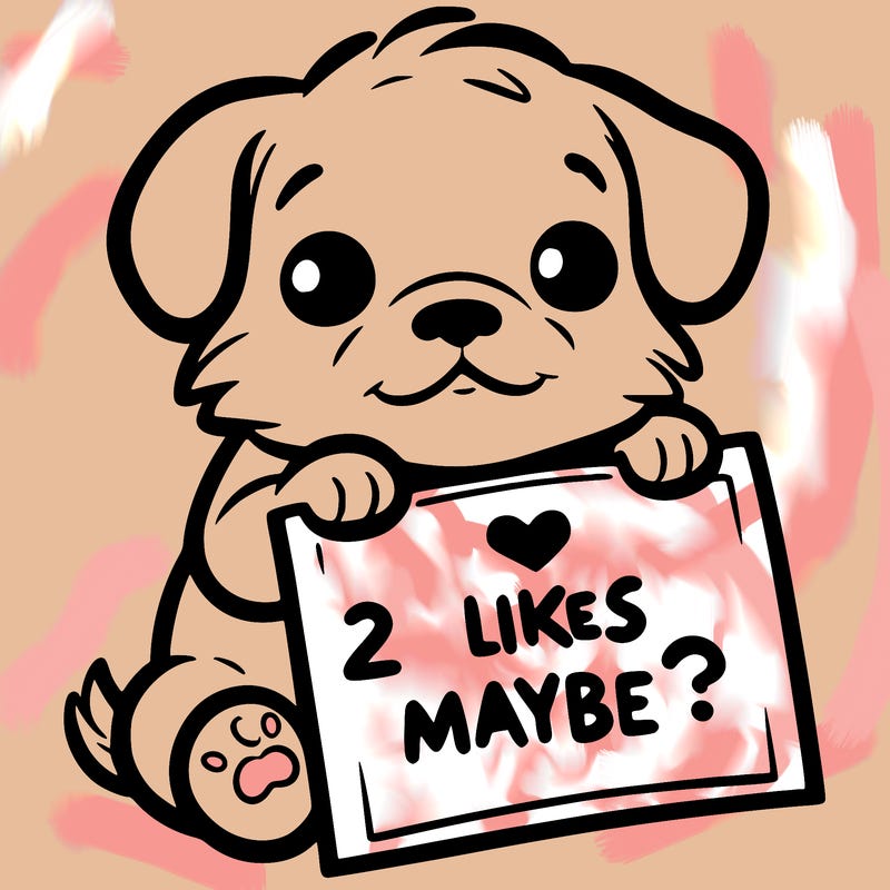 a puppy holding a sign that says 2 likes maybe?