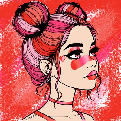 realistic girl with buns on the top of her head