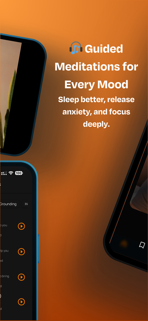 Soma: Wellness & Meditation - Soma app interface showing guided meditations for sleep, anxiety, and focus on mobile devices