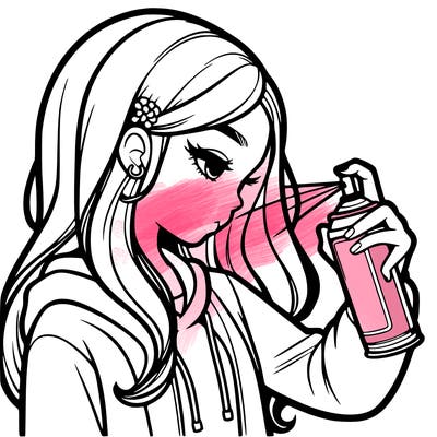 a realistic girl spray painting