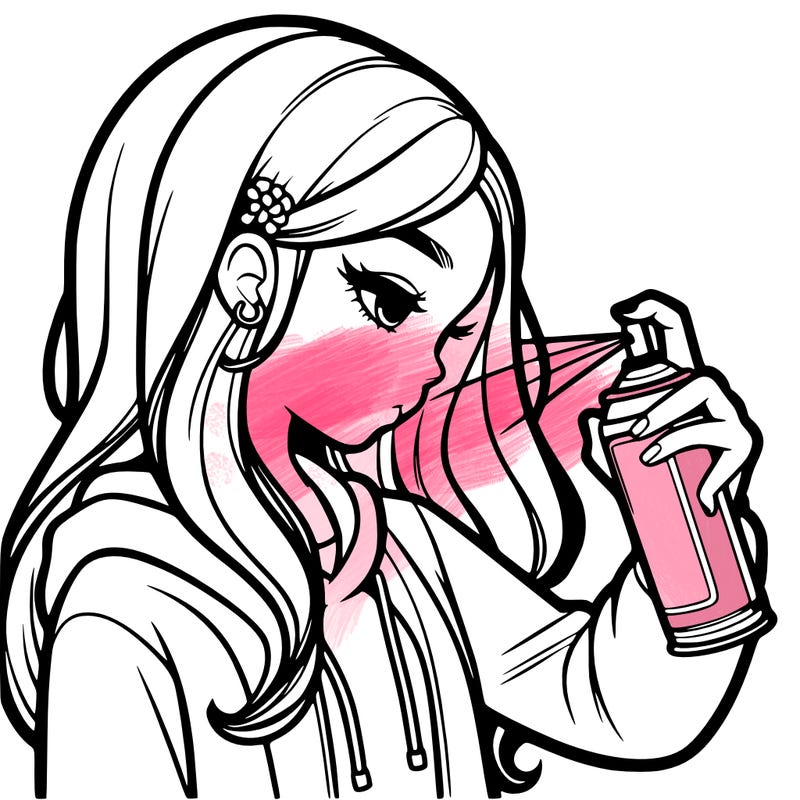 a realistic girl spray painting