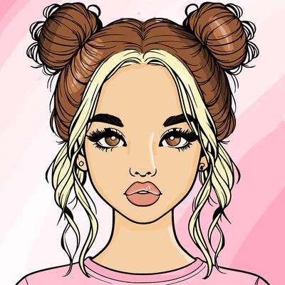realistic girl with two buns in hair and lips