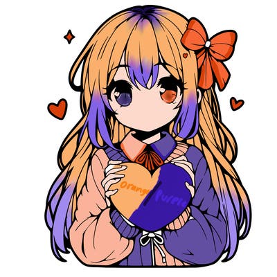 anime girl holding a heart balloon