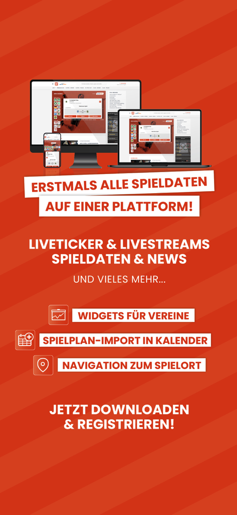 Handball.net App-Oberfläche auf mehreren Geräten angezeigt, die Spieldaten und Live-Ergebnisse zeigen