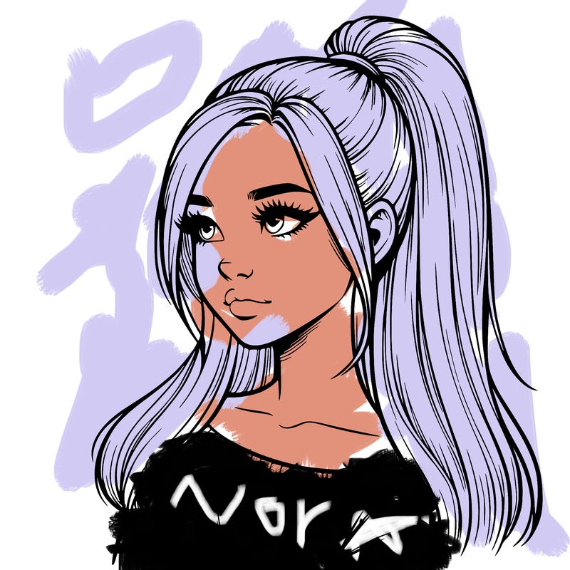 realistic girl with a high ponytail