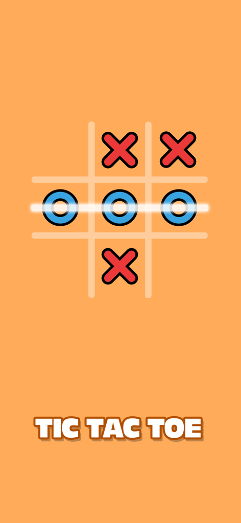 Pantalla del juego Tatetí con tres símbolos O azules en fila ganadora sobre un fondo naranja
