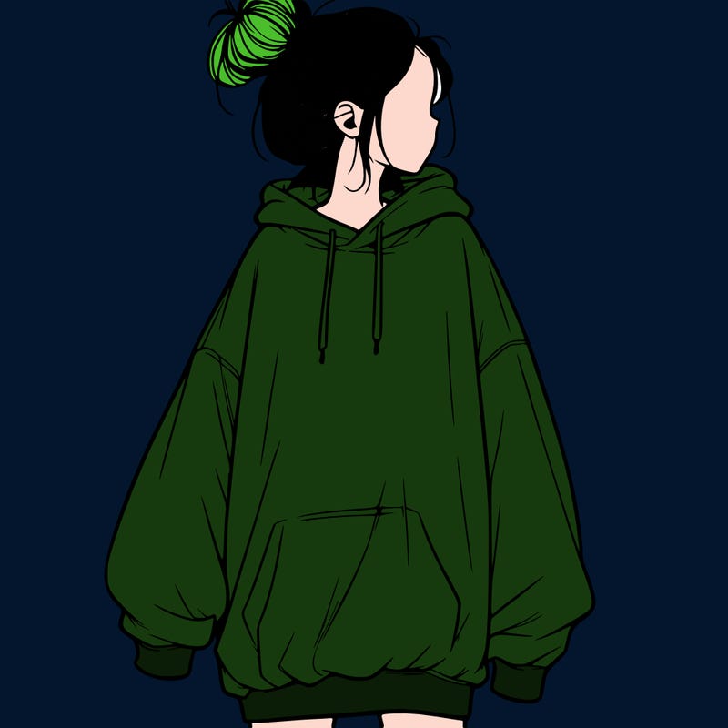 realistic girl with a oversized sweatshirt on and a bun