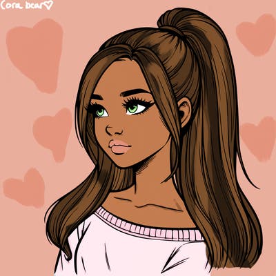 realistic girl with a high ponytail