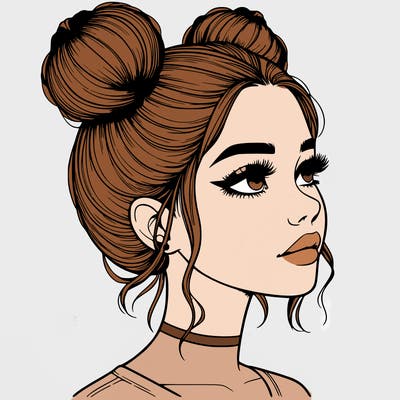 realistic girl with buns on the top of her head