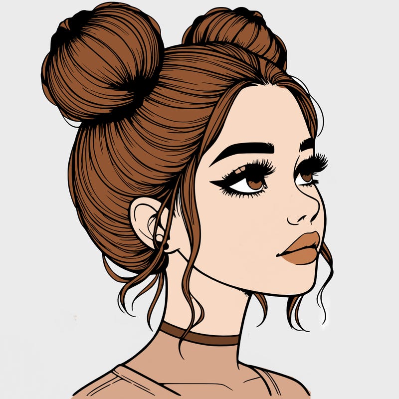 realistic girl with buns on the top of her head
