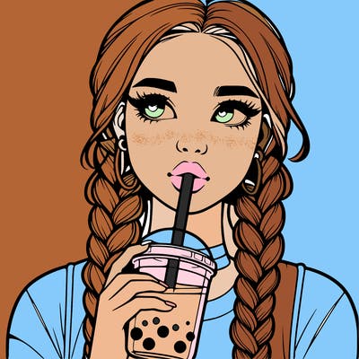 realistic girl with braided hair drinking boba
