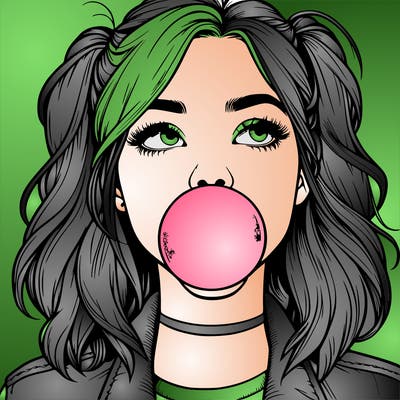 realististic girl blowing bubble -gum