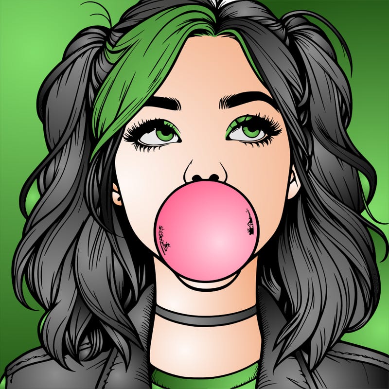 realististic girl blowing bubble -gum