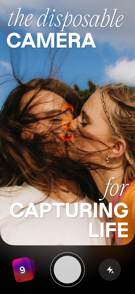 Two young women capturing a candid moment on the Lapse disposable camera app interface