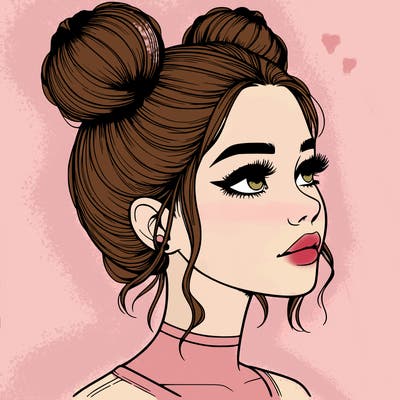 realistic girl with buns on the top of her head