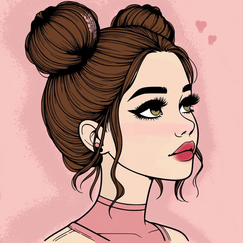 realistic girl with buns on the top of her head