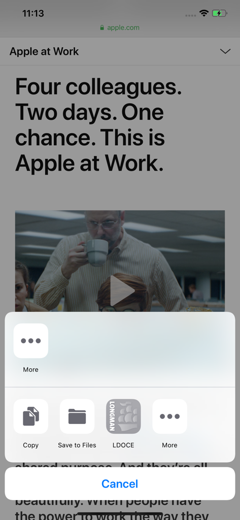 LDOCE - LDOCE dictionary app icon shown within the iOS share sheet menu on an iPhone