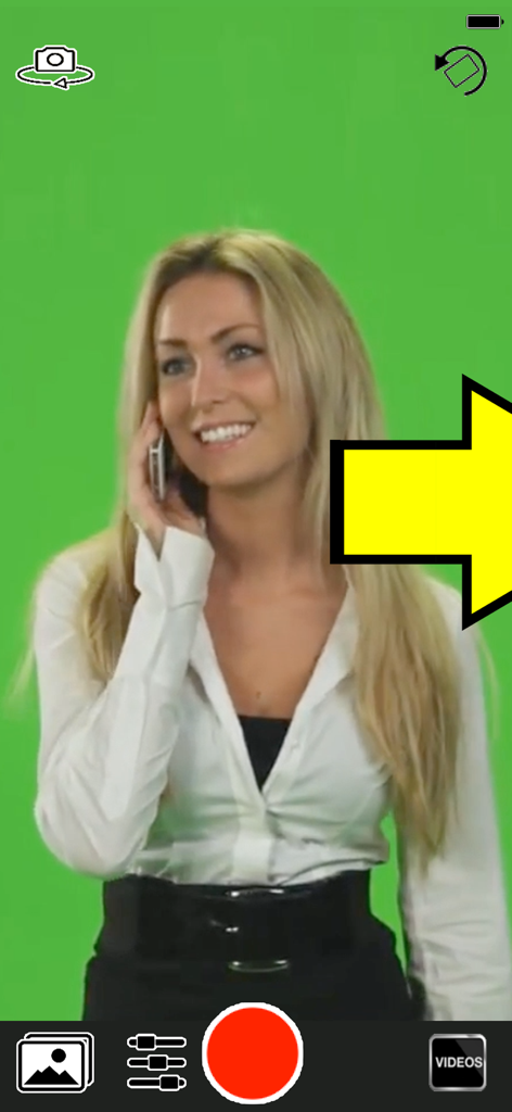 Green Screen Live Video Record - A woman recording a video against a green background in the app