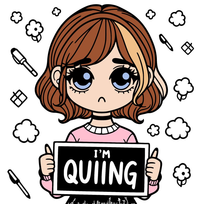 a girl holding a sign saying i'm quitting