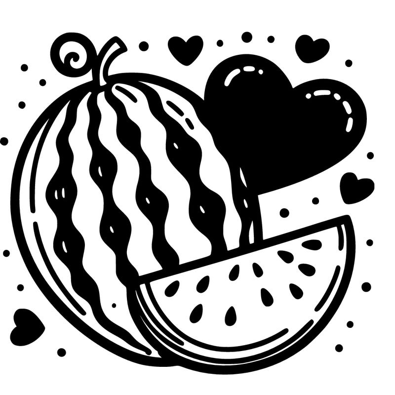 a watermelon with a heart background