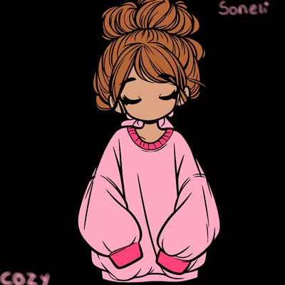 girl with baggy sweatshirt and messy bun