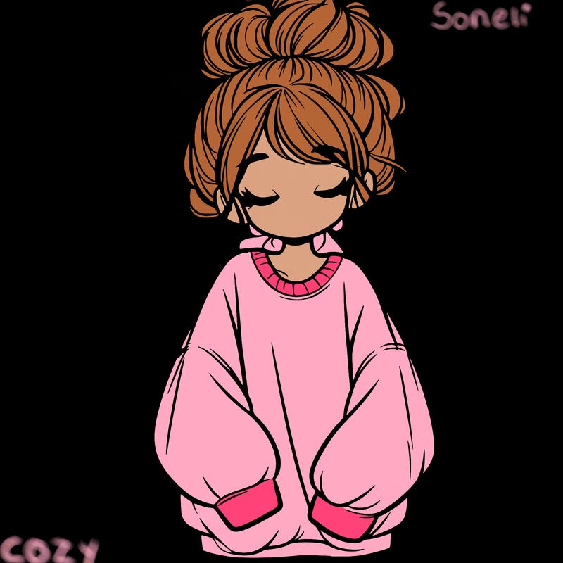 girl with baggy sweatshirt and messy bun