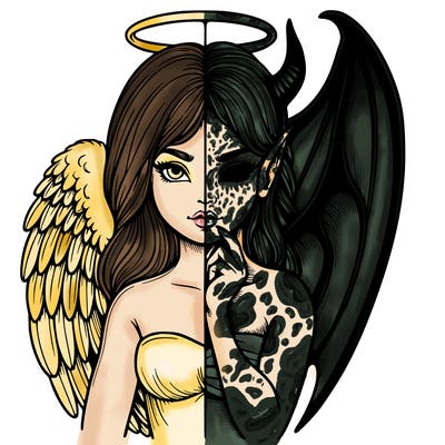 realistic angel half demon