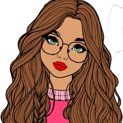 girl with long hair and freckles and glasses realistic