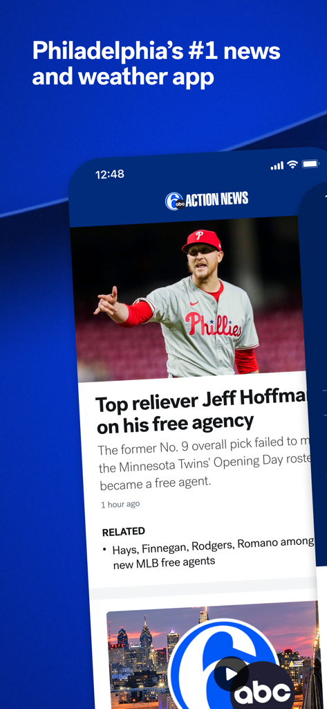 The 6abc Philadelphia news app displaying local news and sports updates