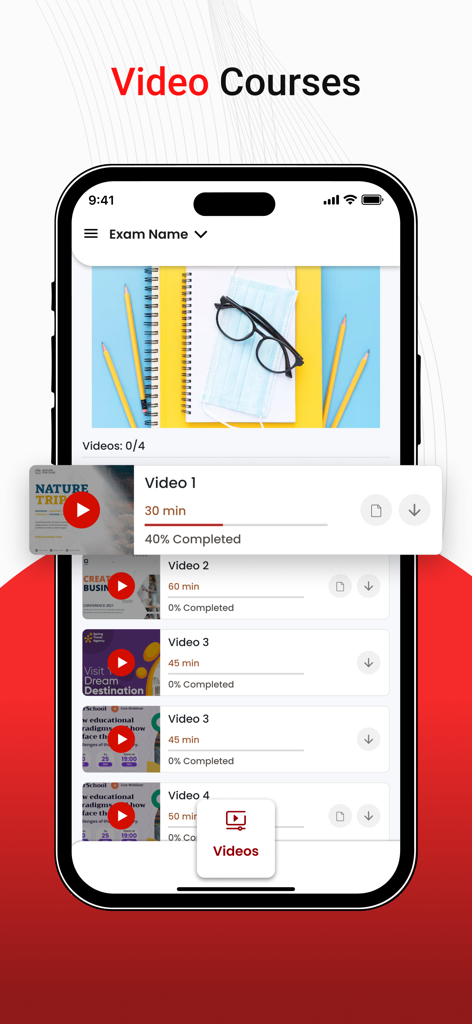 JEE Master - Marks App IIT JEE - Interface of the JEE Master app displaying a list of video courses for IIT JEE exam preparation with progress tracking