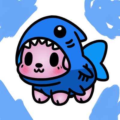 cute dog wearing a shark costume