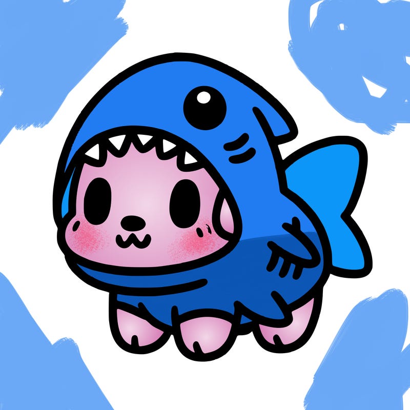 cute dog wearing a shark costume